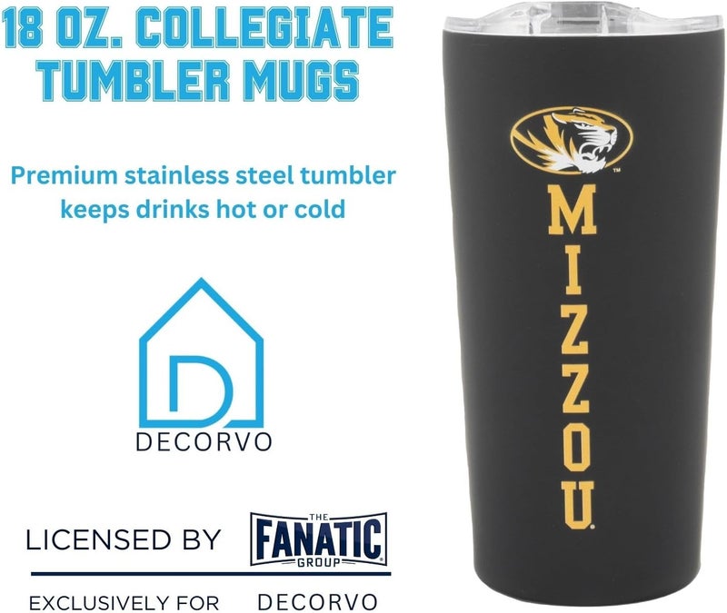 Decorvo Officially Licensed Collegiate Stainless Steel Tumbler - Double Walled Insulated Travel Tumbler with Slide Lid - 18 oz (Missouri Logo - Black) - Image 2